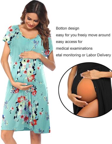 Ekouaer Maternity Hospital Gowns Delivery/Labor/Nursing Nightgown Women's Pregnancy Gown Sleepwear for Breastfeeding Light Blue&Pink Flower M in Saudi Arabia