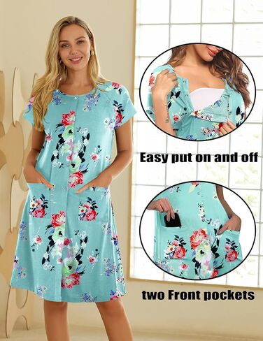 Ekouaer Maternity Hospital Gowns Delivery/Labor/Nursing Nightgown Women's Pregnancy Gown Sleepwear for Breastfeeding Light Blue&Pink Flower M in Saudi Arabia