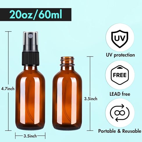 HOOPLE 2 oz Amber Glass Spray Bottles 4PACK for Essential Oils, Refillable Empty Small Glass Spray Bottles with Fine Mist, Portable Glass Spray Bottle for Skin Care, with Glass dropper and Funnel. in Saudi Arabia