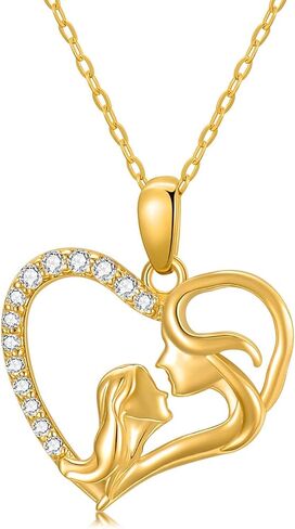 YDD 14K Solid Gold Mom Necklace for Women Mother Daughter Necklaces Mom and Child Love Heart Pendant Necklaces for Mother's Day New Mum Jewelry Gift in Birthday 16-18'' in Kuwait