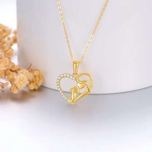 YDD 14K Solid Gold Mom Necklace for Women Mother Daughter Necklaces Mom and Child Love Heart Pendant Necklaces for Mother's Day New Mum Jewelry Gift in Birthday 16-18'' in Kuwait