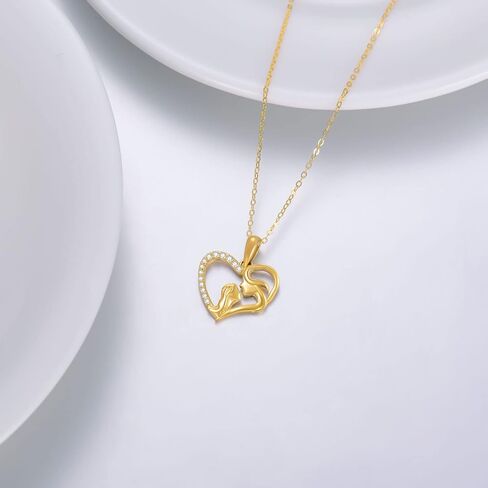 YDD 14K Solid Gold Mom Necklace for Women Mother Daughter Necklaces Mom and Child Love Heart Pendant Necklaces for Mother's Day New Mum Jewelry Gift in Birthday 16-18'' in Kuwait