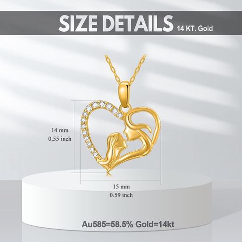 YDD 14K Solid Gold Mom Necklace for Women Mother Daughter Necklaces Mom and Child Love Heart Pendant Necklaces for Mother's Day New Mum Jewelry Gift in Birthday 16-18'' in Kuwait