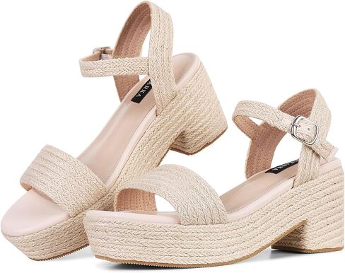 mikarka espadrilles صنادل منصة للنساء مفتوح اصبع القدم حزام الكاحل كعب مكتنز الراحة في الهواء الطلق صنادل عادية فستان أحذية في منتجع الشاطئ الصيفي in Kuwait