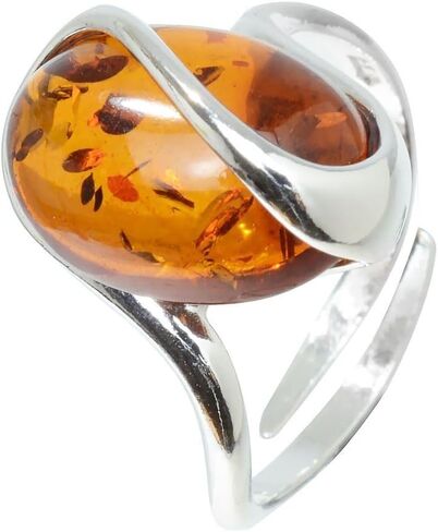 HolidayGiftShops Sterling Silver and Baltic Honey Amber Adjustable Ring Sunshine in Kuwait