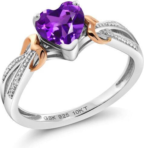 Gem Stone King 925 Sterling Silver and 10K Rose Gold Purple Amethyst and Diamond Heart Shape Ring For Women (0.66 Cttw, Gemstone Birthstone, Available In Size 5, 6, 7, 8, 9) in Saudi Arabia