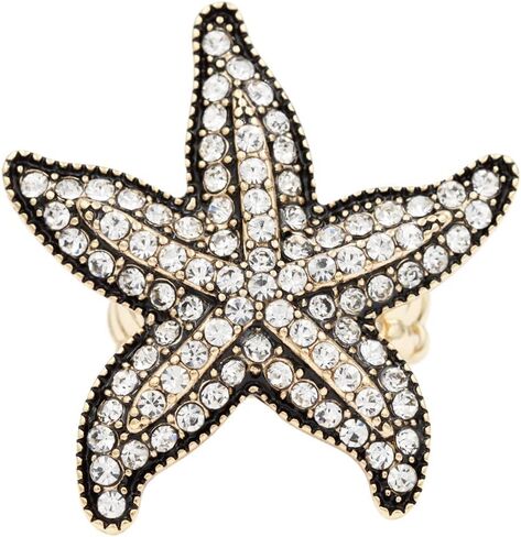 خاتم بيان قابل للتمدد بتصميم نجم البحر من حجر الراين للنساء مقاس 7-9 in Kuwait