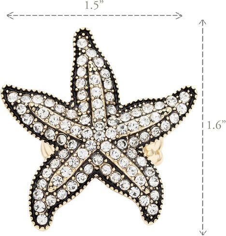 خاتم بيان قابل للتمدد بتصميم نجم البحر من حجر الراين للنساء مقاس 7-9 in Kuwait