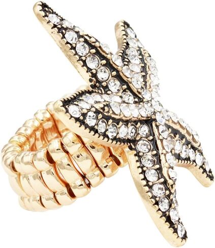 خاتم بيان قابل للتمدد بتصميم نجم البحر من حجر الراين للنساء مقاس 7-9 in Kuwait