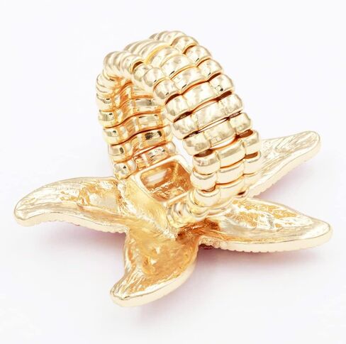 خاتم بيان قابل للتمدد بتصميم نجم البحر من حجر الراين للنساء مقاس 7-9 in Kuwait