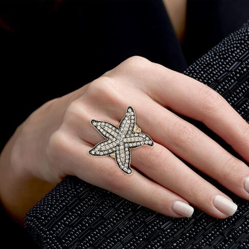 خاتم بيان قابل للتمدد بتصميم نجم البحر من حجر الراين للنساء مقاس 7-9 in Kuwait