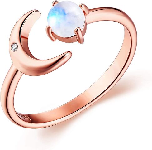 JIANGYUE Moonstone Ring حلقات قابلة للتعديل للنساء مطلية بالذهب الوردي، حلقات قمر زركونيا مكعبة للفتيات المراهقات، حلقة القمر المفتوحة حلقة قابلة للتعديل مقاس 6-10 in Kuwait