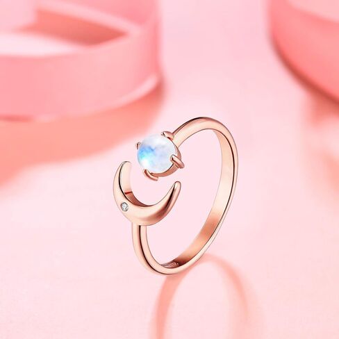 JIANGYUE Moonstone Ring حلقات قابلة للتعديل للنساء مطلية بالذهب الوردي، حلقات قمر زركونيا مكعبة للفتيات المراهقات، حلقة القمر المفتوحة حلقة قابلة للتعديل مقاس 6-10 in Kuwait