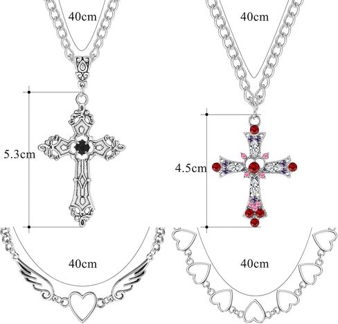 FIASASO 4 قطع الجرونج القوطي قلادة مجموعة للنساء في سن المراهقة بارد Y2k الجرونج المجوهرات القوطية الصليب عين الشر فراشة كريستال الملاك القلب الجناح سلسلة المختنق قلادة Y2k الملحقات in Kuwait