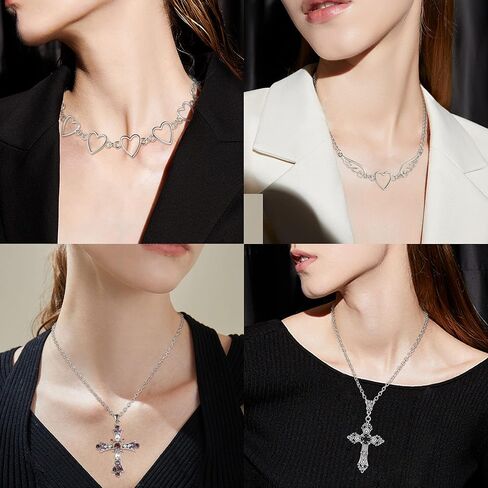 FIASASO 4 قطع الجرونج القوطي قلادة مجموعة للنساء في سن المراهقة بارد Y2k الجرونج المجوهرات القوطية الصليب عين الشر فراشة كريستال الملاك القلب الجناح سلسلة المختنق قلادة Y2k الملحقات in Kuwait