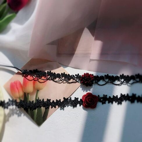 Black Silk Choker Necklace for Women Girls Red Rose Flower Tattoo Necklaces Retro Lolita Jewelry Gifts Cosplay Party in Saudi Arabia