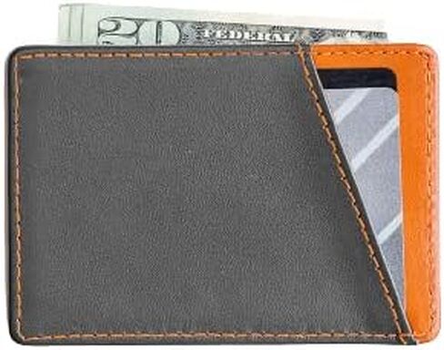 حامل بطاقات F&H Minimalist للرجال مصنوع من جلد محبب أصلي - محفظة رفيعة غير قابلة للطي للرجال - جيوب أمامية/خلفية أو قمصان - جيب داخلي وخارجي ناعم مدمج طويل الأمد يحمل ما يصل إلى 4 بطاقات وفواتير in Kuwait