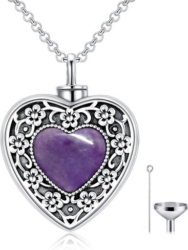 AOBOCO Flower Urn Necklace for Ashes Sterling Silver Memorial Keepsake Heart Cremation Jewelry for Women Loved One in Saudi Arabia