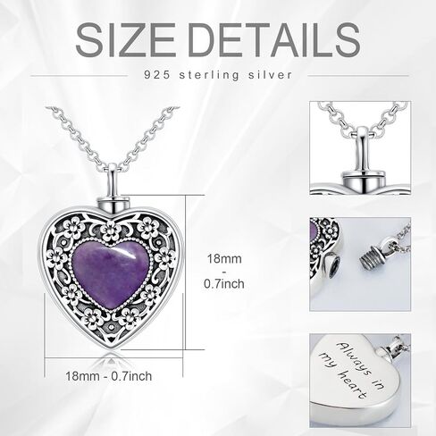 AOBOCO Flower Urn Necklace for Ashes Sterling Silver Memorial Keepsake Heart Cremation Jewelry for Women Loved One in Saudi Arabia