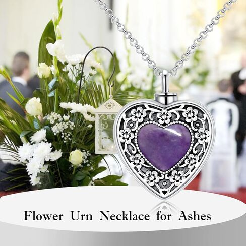 AOBOCO Flower Urn Necklace for Ashes Sterling Silver Memorial Keepsake Heart Cremation Jewelry for Women Loved One in Saudi Arabia
