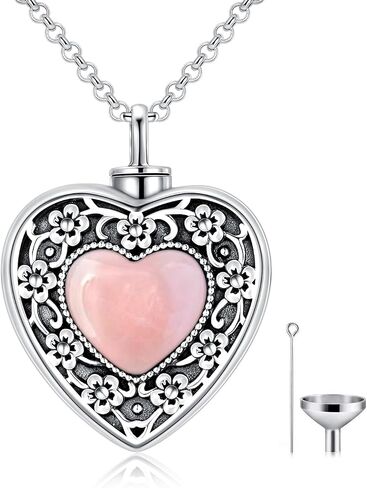 AOBOCO Flower Urn Necklace for Ashes Sterling Silver Memorial Keepsake Heart Cremation Jewelry for Women Loved One in Saudi Arabia