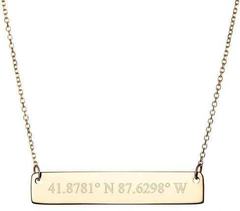 EVE'S ADDICTION Custom Engraved Gold Tone Coordinate Necklace - Personalized Longitude Latitude Necklace for Her - Couples Necklace - Wedding Necklace - Name Bar Necklace - Mother's Day Gifts in Saudi Arabia