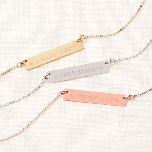 EVE'S ADDICTION Custom Engraved Gold Tone Coordinate Necklace - Personalized Longitude Latitude Necklace for Her - Couples Necklace - Wedding Necklace - Name Bar Necklace - Mother's Day Gifts in Saudi Arabia