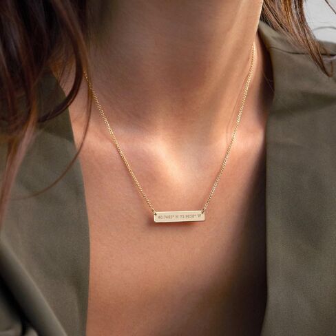 EVE'S ADDICTION Custom Engraved Gold Tone Coordinate Necklace - Personalized Longitude Latitude Necklace for Her - Couples Necklace - Wedding Necklace - Name Bar Necklace - Mother's Day Gifts in Saudi Arabia