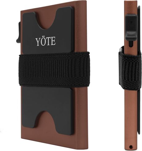 YÖTE Slim Modern Minimalist Wallet RFID Blocking Metal Credit Card Case Wallet for Men, Pop Up Safecard Mens Wallet (Brown) in Saudi Arabia