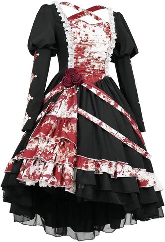 Original Women's Cool Gothic Dress Masquerade Halloween Prom elegant long sleeve Cosplay Costume Dress in Saudi Arabia