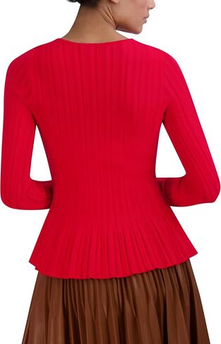 BCBGMAXAZRIA Women's Long Sleeve Crew Neck Pullover Peplum Sweater Top in Saudi Arabia