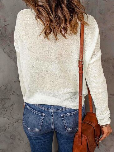 MakeMeChic Women's Solid Drop Shoulder Pullover Sweater Long Sleeve Scoop Neck Ribbed Knit Casual Tops in Saudi Arabia