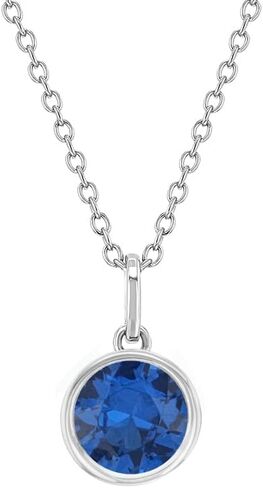 925 Sterling Silver Shining Round Simulated Birthstone Pendant Necklace For Preteens & Teenage Girls 16" - Classic CZ Necklaces for Girls - Beautiful & Sparkling Jewelry Gift For Teen Girls in Saudi Arabia