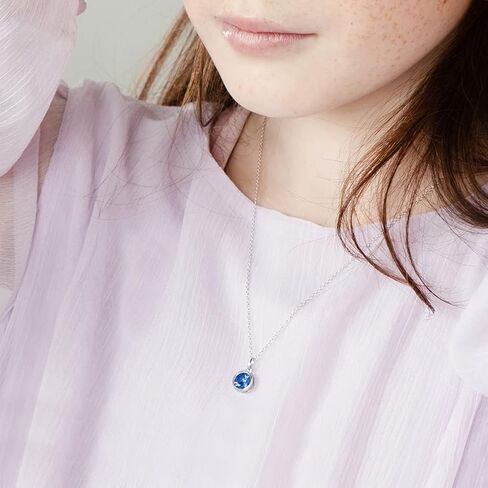 925 Sterling Silver Shining Round Simulated Birthstone Pendant Necklace For Preteens & Teenage Girls 16" - Classic CZ Necklaces for Girls - Beautiful & Sparkling Jewelry Gift For Teen Girls in Saudi Arabia