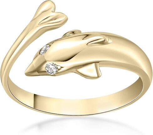 Lavari Jewelers Cubic Zirconia Adjustable Dolphin Toe Ring in 10k Yellow or White Gold 2 mm Wide in Saudi Arabia