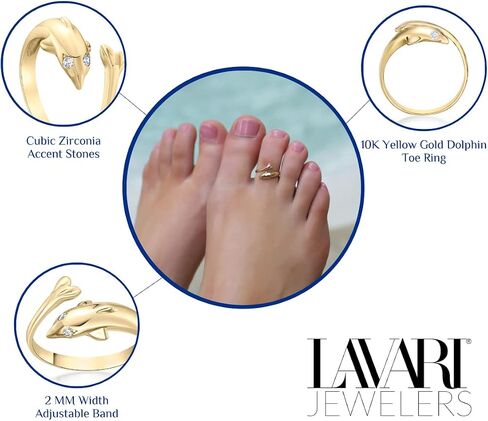 Lavari Jewelers Cubic Zirconia Adjustable Dolphin Toe Ring in 10k Yellow or White Gold 2 mm Wide in Saudi Arabia