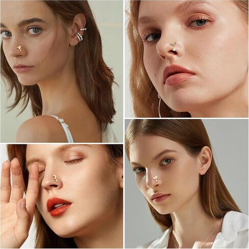 Dochais 9 قطع حلقات الأنف المتدلية 20 جرام ترصيع الأنف للنساء من الفولاذ المقاوم للصدأ على شكل حرف L حلقات الأنف قلب القمر ستار تشيكوسلوفاكيا زهرة أوبال تتدلى حلقات الأنف ثقب الأنف مجوهرات للنساء in Kuwait