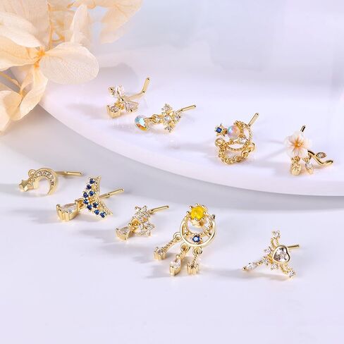 Dochais 9 قطع حلقات الأنف المتدلية 20 جرام ترصيع الأنف للنساء من الفولاذ المقاوم للصدأ على شكل حرف L حلقات الأنف قلب القمر ستار تشيكوسلوفاكيا زهرة أوبال تتدلى حلقات الأنف ثقب الأنف مجوهرات للنساء in Kuwait