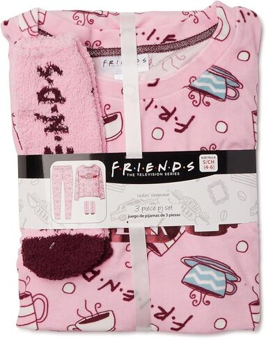 طقم بيجامة نسائي مكون من 3 قطع من Friends TV Series مع جوارب - سنترال بيرك in Kuwait