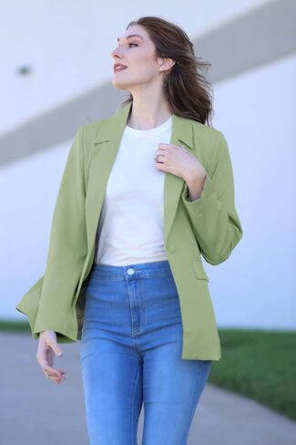 OUGES Women Casual Open Front Blazer Long Sleeve Lapel Button Work Office Oversized Blazer Jackets in Saudi Arabia
