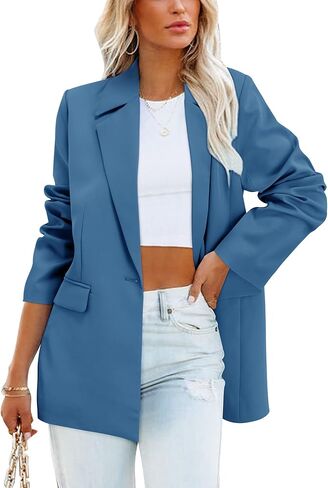 سترة نسائية كاجوال مفتوحة من الأمام من OUGES بأكمام طويلة وأزرار للعمل والمكتب كبيرة الحجم in Kuwait