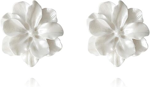 White Camellia Flower Statement Stud Earrings Jewelry for Women Girls Wedding Holiday Gifts in Saudi Arabia