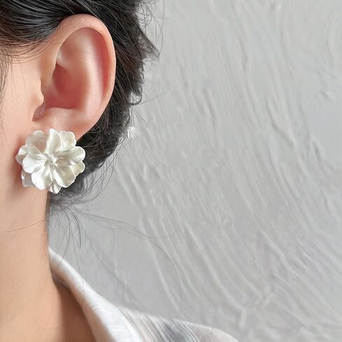 White Camellia Flower Statement Stud Earrings Jewelry for Women Girls Wedding Holiday Gifts in Saudi Arabia