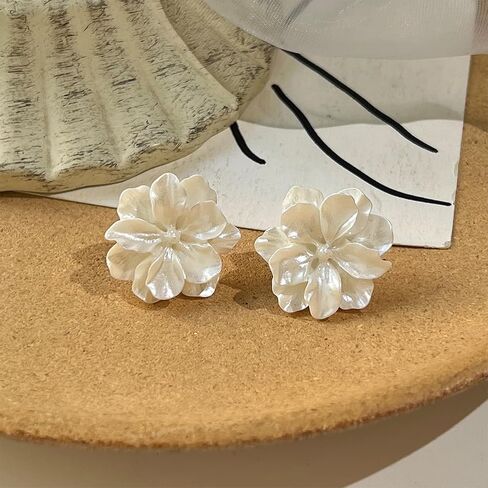 White Camellia Flower Statement Stud Earrings Jewelry for Women Girls Wedding Holiday Gifts in Saudi Arabia
