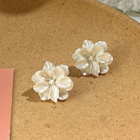 White Camellia Flower Statement Stud Earrings Jewelry for Women Girls Wedding Holiday Gifts in Saudi Arabia