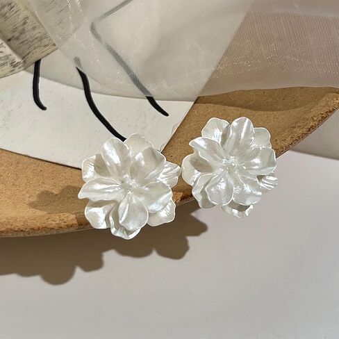 White Camellia Flower Statement Stud Earrings Jewelry for Women Girls Wedding Holiday Gifts in Saudi Arabia