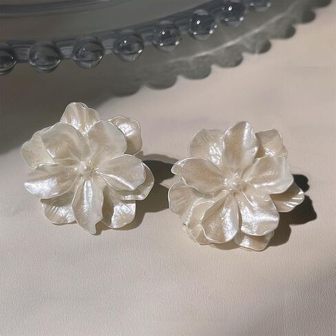 White Camellia Flower Statement Stud Earrings Jewelry for Women Girls Wedding Holiday Gifts in Saudi Arabia