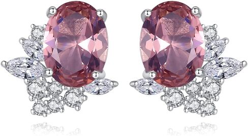 Peiyo S925 Sterling Silver Oval Morganite Stud Earrings Hypoallergenic Cubic Zirconia Earrings for Women, 2.01g Weight, Sterling Silver, Morganite in Kuwait