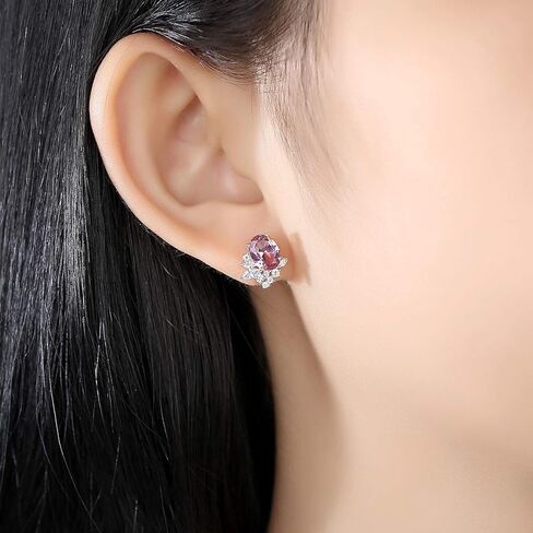 Peiyo S925 Sterling Silver Oval Morganite Stud Earrings Hypoallergenic Cubic Zirconia Earrings for Women, 2.01g Weight, Sterling Silver, Morganite in Kuwait