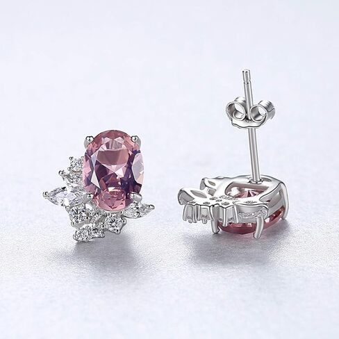 Peiyo S925 Sterling Silver Oval Morganite Stud Earrings Hypoallergenic Cubic Zirconia Earrings for Women, 2.01g Weight, Sterling Silver, Morganite in Kuwait